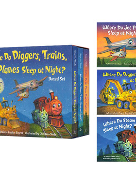 Where Do Diggers Trains and Planes Sleep at Night 3 挖土机晚上睡在哪里3册 英文原版绘本 英文版 进口英语书籍