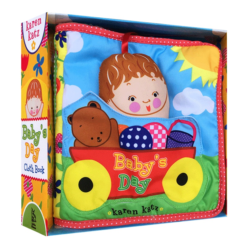 布书触摸书 Baby's Day Rag Cloth Book 英文原版宝宝学习玩乐亲子互动游戏书籍 Karen Katz 卡伦卡茨 进口英语书