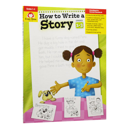 如何写故事 小学一至三年级练习册 How to write a story Grade 1-3 Evan Moor 英文原版美国加州教材教辅 进口英语书籍