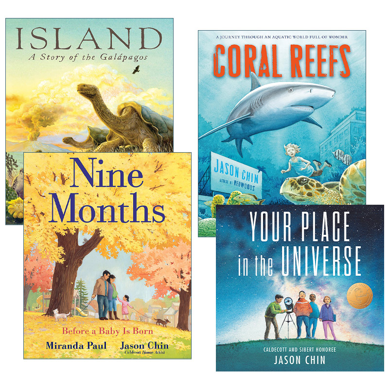 英文原版 Jason Chin 陈振盼科普绘本套装4册 Your Place in the Universe Nine Months Coral Reefs Island 英文版 进口英语书籍
