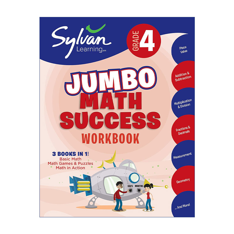 英文原版 4th Grade Jumbo Math Success Workbook 美国小学四年级数学提高技巧练习册 三合一大厚本 游戏解谜活动 英文版 进口书