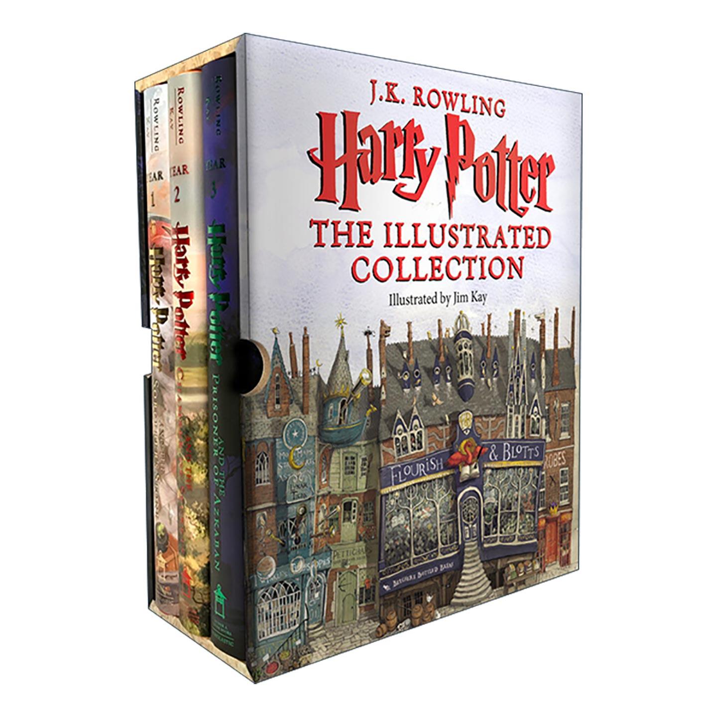 英文原版 Harry Potter The Illustrated Collection 哈利波特1-3册精装彩绘插图版 魔法石 密室 阿兹卡班囚徒 盒装 英文版
