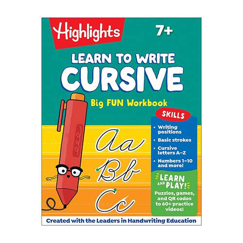 英文原版 Learn to Write Cursive Big Fun Workbook 草书学习趣味练习册 书法训练 Highlights亮点儿童益智活动书 英文版
