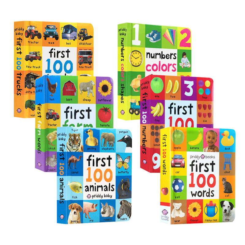 启蒙认知100词系列6册  First 100 Trucks Colors Animals words Numbers 英文原版绘本 幼儿图解词典 宝宝启蒙阅读英语学习图画书