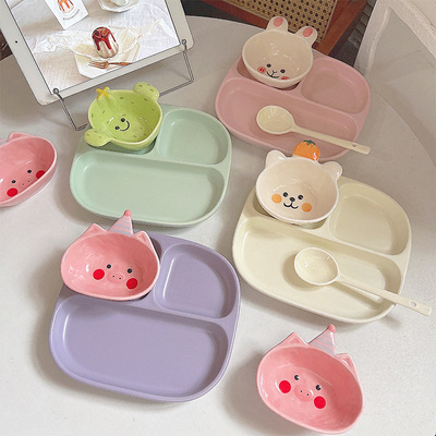 一人食分格餐盘家用餐具三格套装