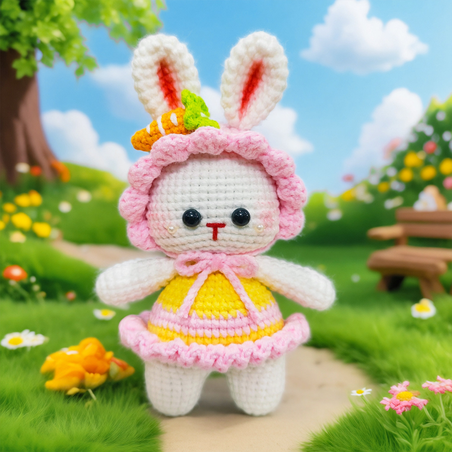 定制手工编织糖豆兔钩针毛线玩偶成品可爱兔子挂件钥匙扣南瓜兔