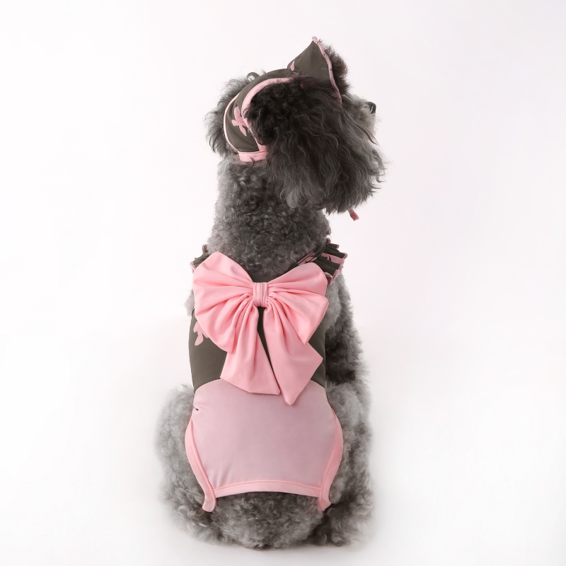 夏季印花狗狗连体泳衣中小型犬通用狗狗宠物衣服+帽子