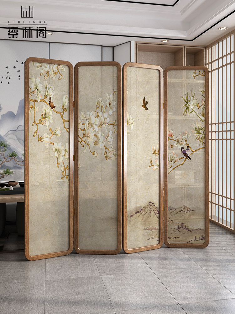 屏风折叠移动隔断客厅简约现代中式酒店遮挡家用卧室茶室实木折屏