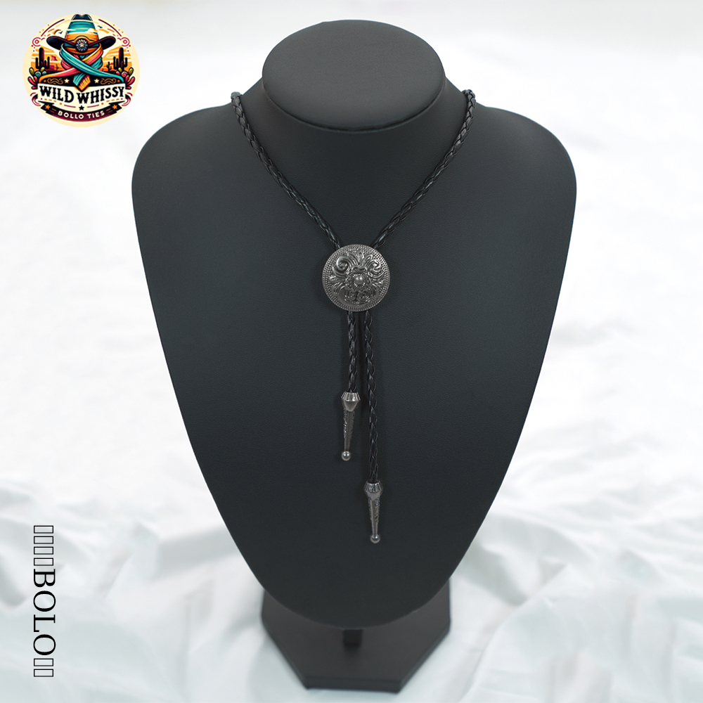 欧美bolo tie西部牛仔复古金属唐草花皮革长项链波洛领带衬衫配饰