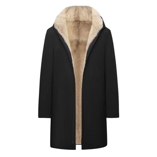 十字貂内胆可拆卸中长款派克服加厚水貂保暖皮大衣男环保皮草外套