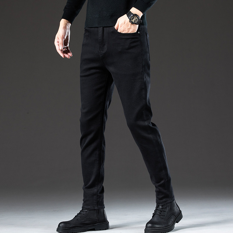 黑色牛仔长裤修身弹力小直筒裤小脚裤商务休闲男装款显瘦九分裤