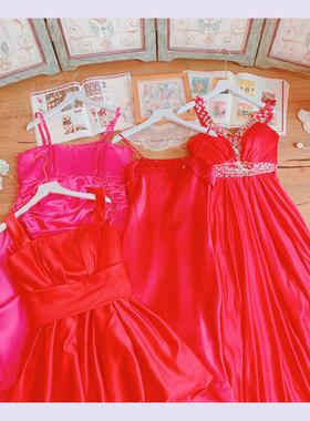 日本韩国中古vintage复古红色系镶钻轻奢婚纱礼服晚装孤品