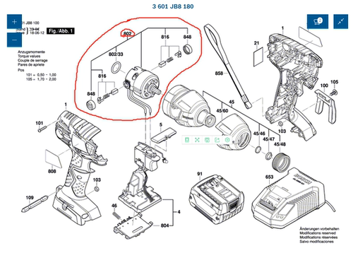 BOSCH 博世原装正品配件 冲击扳手 GDX 18 V-LI 直流电机 图示802