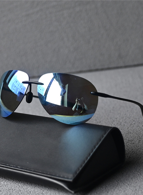 高清超轻太阳镜偏光男士无框蛤蟆镜防紫外线轻盈舒适时尚简约墨镜
