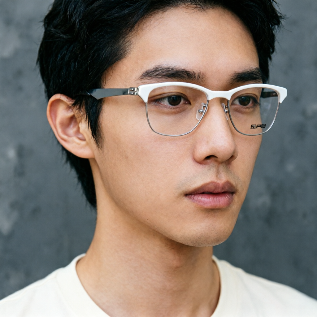 白色男士近视眼镜框时尚无焊接轻弹钛腿男女白框镜架可配度数板材