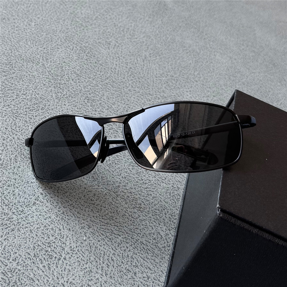 小方框男士偏光太阳镜防风镜休闲运动墨镜铝镁弹簧腿黑色防晒眼镜