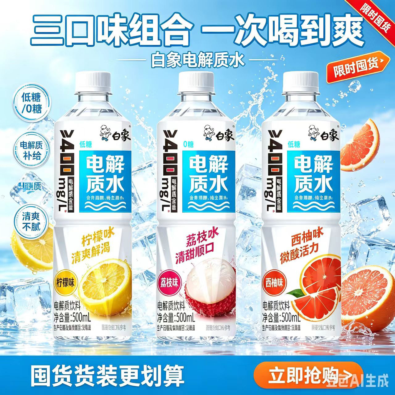 白象电解质水500ml柠檬味电解质水快速补水15瓶清仓批发特惠价