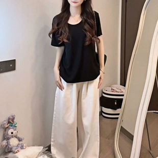 正肩黑色净版简约百搭U领短袖t恤女夏2026新款超火减龄小个子上衣