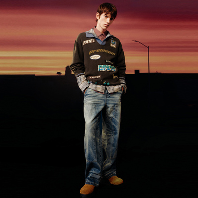 UR国内代购2025秋季男装丹宁回潮工装风阔腿牛仔长裤UML850090