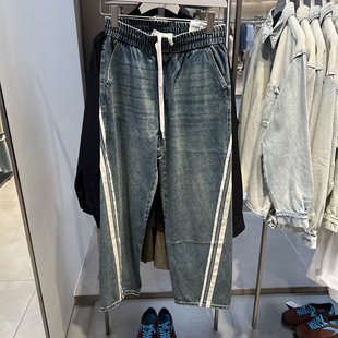 UR国内代购2025秋季男装丹宁回潮松紧腰抽绳牛仔长裤UUV850025