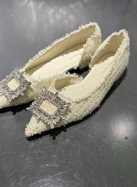 UR国内代购2025秋季女士气质法式小香毛边水钻尖头单鞋UAWS50114