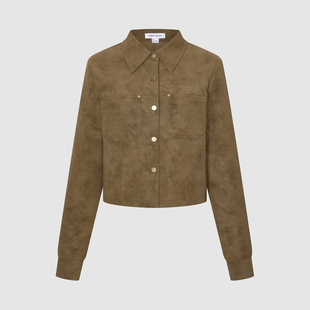 UR国内代购2025冬季女琥珀流光风复古绒面短款开襟衬衫UYV260001