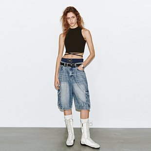 UR国内代购2025夏季女装休闲运动工装风口袋牛仔短裤UYV850053