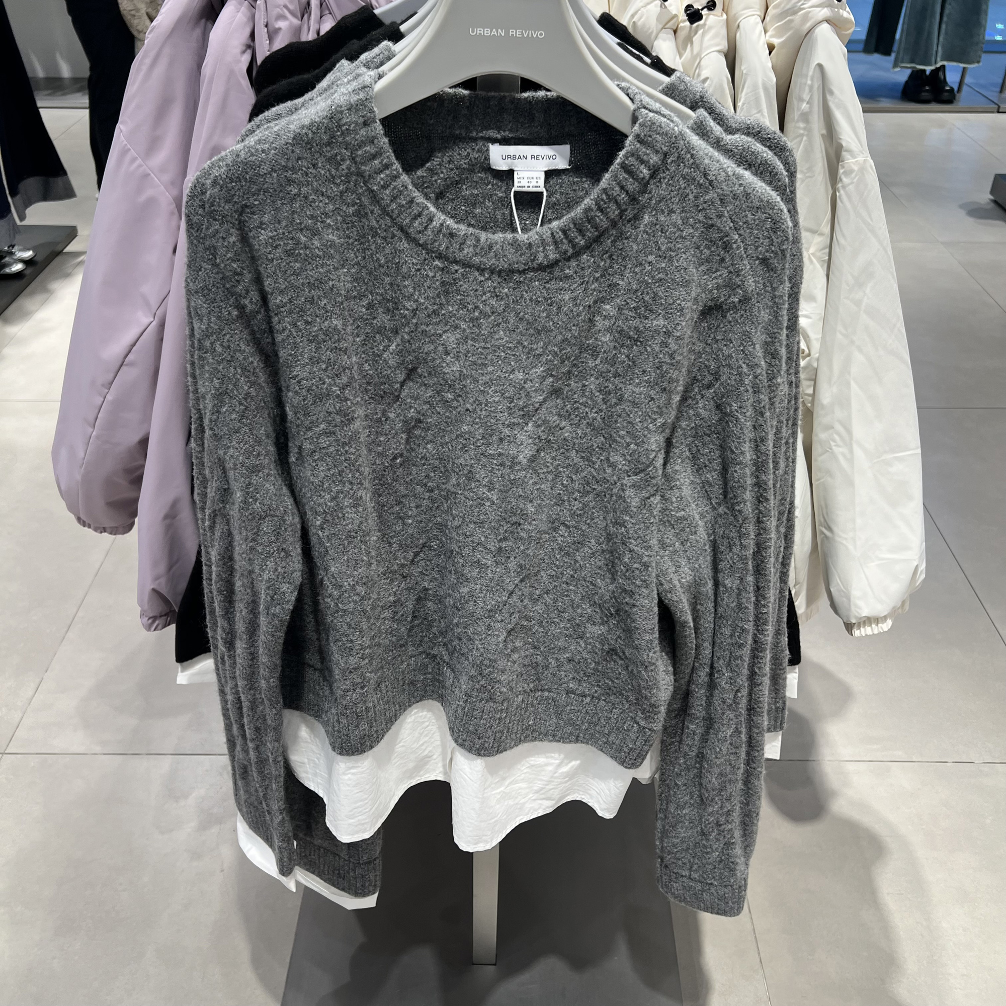 UR国内代购2025冬季女装休闲风假两件绞花圆领针织衫UYY950155