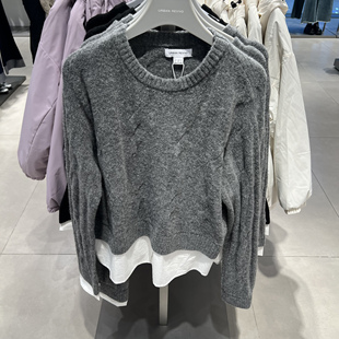 UR国内代购2025冬季女装休闲风假两件绞花圆领针织衫UYY950155
