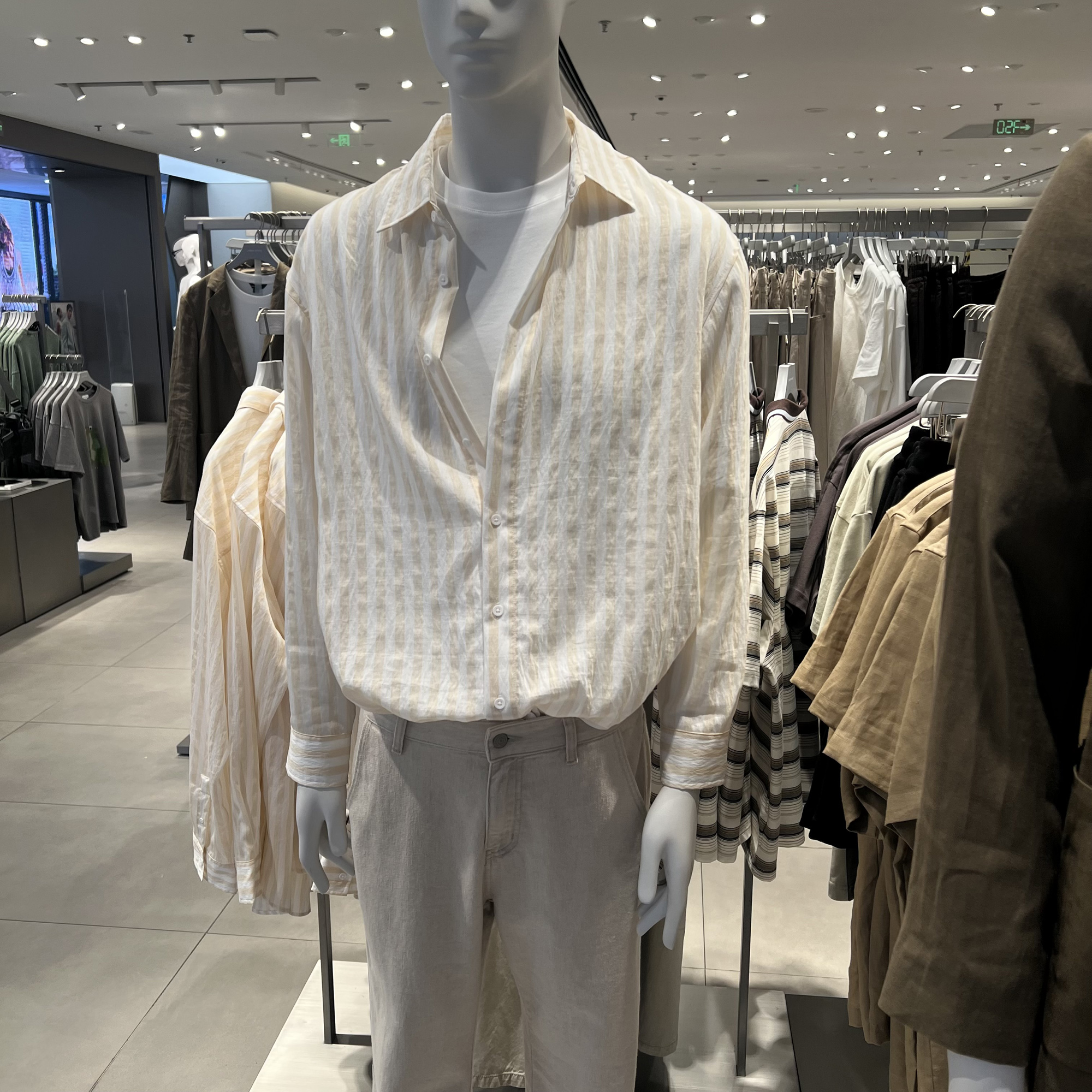 UR国内代购2025夏季男装时尚休闲撞色条纹长袖开襟衬衫UMF250055