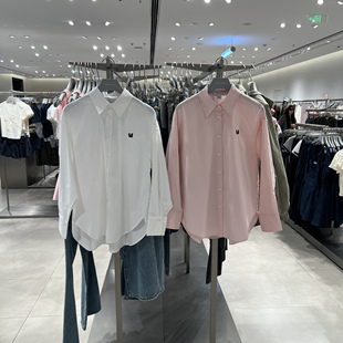 UR国内代购2025秋季女装简约日常通勤刺绣棉质开襟衬衫UYB250010