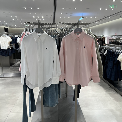 UR国内代购2025秋季女装简约日常通勤刺绣棉质开襟衬衫UYB250010