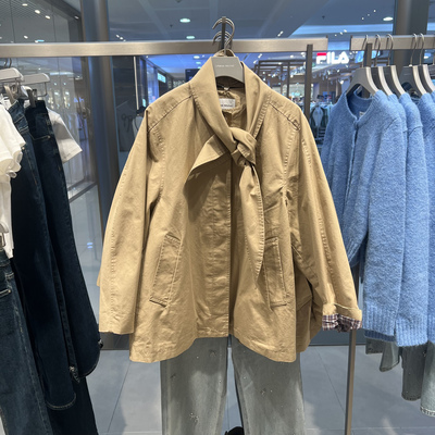 UR国内代购2025冬季女装休闲琥珀流光风飘带风衣外套UYL150130