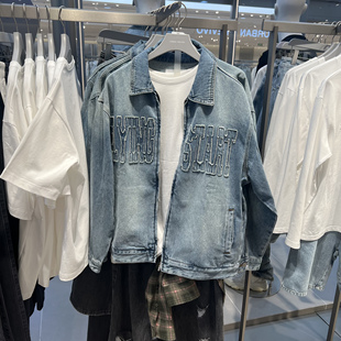 UR国内代购2025秋季男装潮流美式复古水洗字母牛仔外套UUV850034