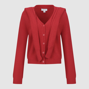 UR国内代购2026春季女装都市假两件绑带连帽针织开衫UYU960012