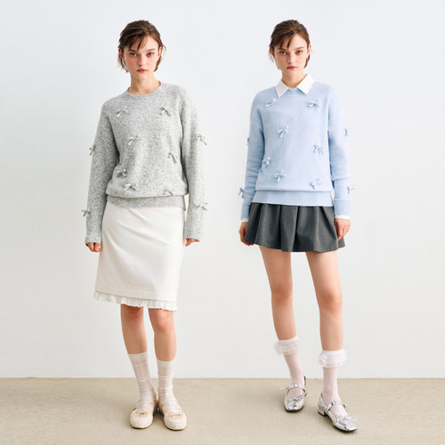 UR国内代购2026秋季女装休闲甜美百搭立体蝴蝶结针织衫UYY960087