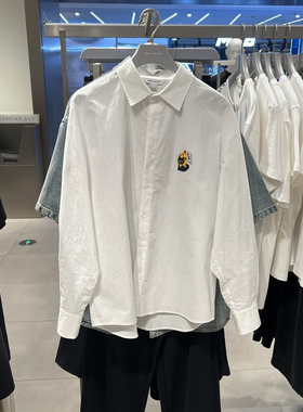 UR国内代购2025秋季男装休闲趣味图案超宽松开襟衬衫UUV250013