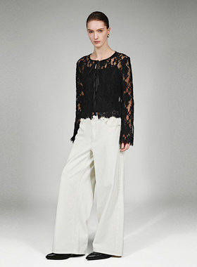 UR国内代购2026春季新款女装休闲蕾丝毛边短款开襟衬衫UWH260006