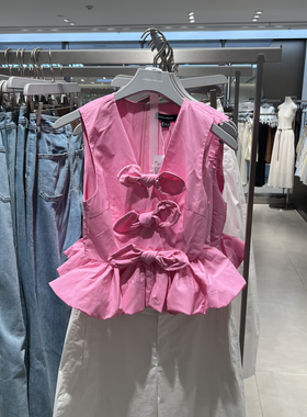 UR国内代购2025秋季女装甜美蝴蝶结花苞无袖罩衫衬衫UWG250200