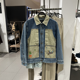 UR国内代购2026春季男装休闲撞色拼接趣味图案牛仔外套UML860008