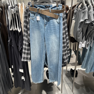 UR国内代购2025秋季女装复古水洗腰带阔腿牛仔长裤UWJ850054