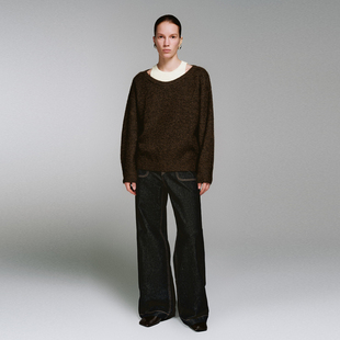 UR国内代购2025冬季女装时髦复古撞色明线阔腿牛仔长裤UWM850278