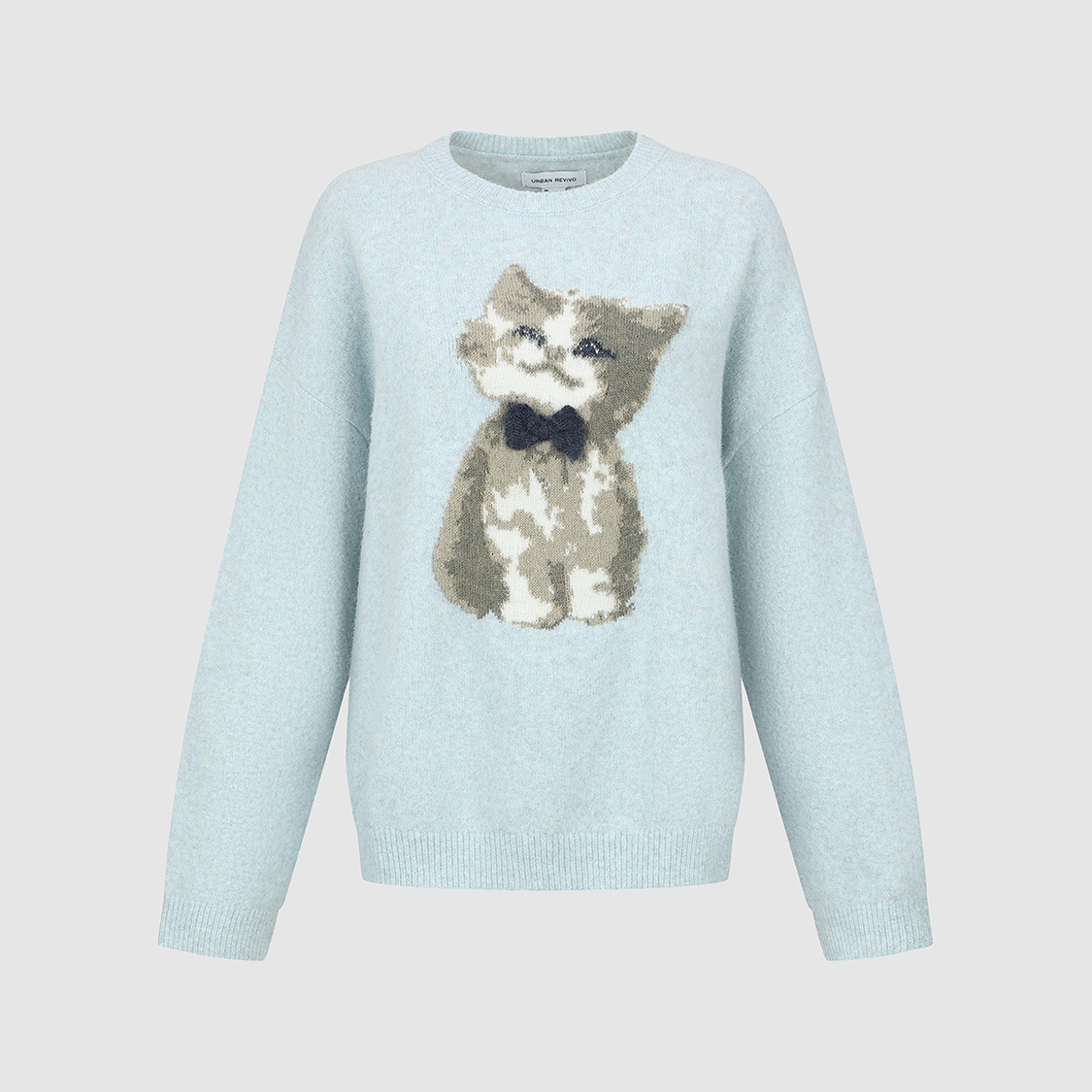 UR国内代购2025冬季女装休闲萌宠猫咪提花圆领针织衫UYY950153