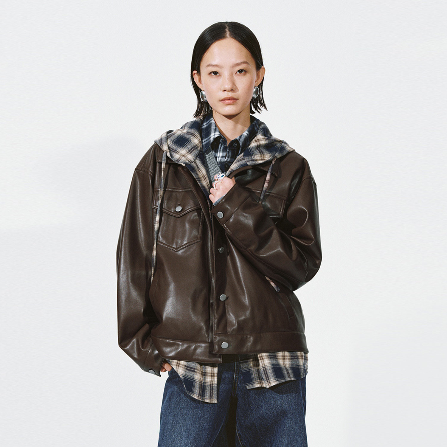 UR国内代购2026春季女琥珀流光风潮流拼接格纹连帽外套UYV160001,女装/女士精品,短外套,淘宝优惠券,粉丝福利购,淘宝优惠卷