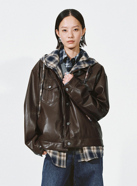 UR国内代购2026春季女琥珀流光风潮流拼接格纹连帽外套UYV160001