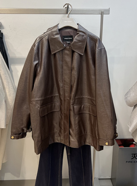 UR国内代购2025冬季女装琥珀流光风气质复古皮质外套UWG150107