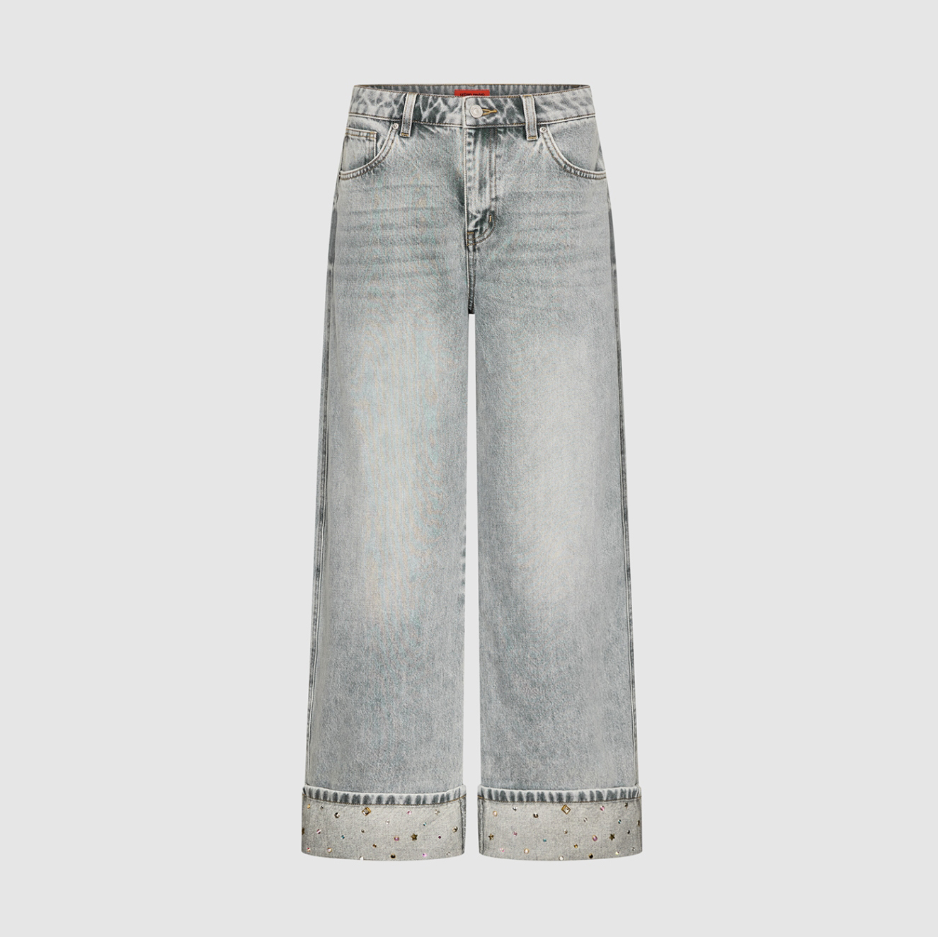 UR国内代购2025秋季女装复古水洗卷边钻饰阔腿牛仔长裤UYV850174