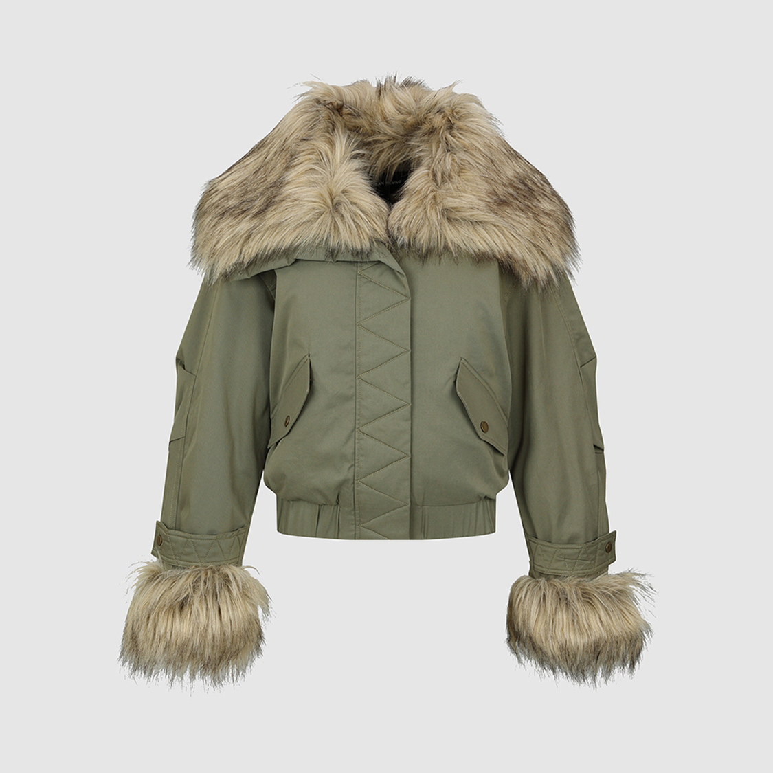 UR国内代购2025冬季女装时尚潮流复古摩登毛领毛边棉服UWJ150052