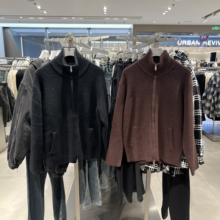 UR国内代购2025冬季男装简约休闲立领双拉链针织开衫UMM950031