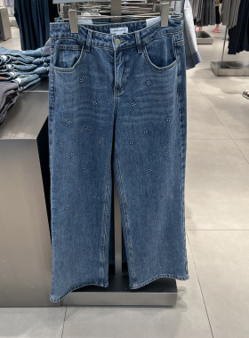 UR国内代购2026春季女装都市休闲小花图案直筒牛仔长裤UYU860036